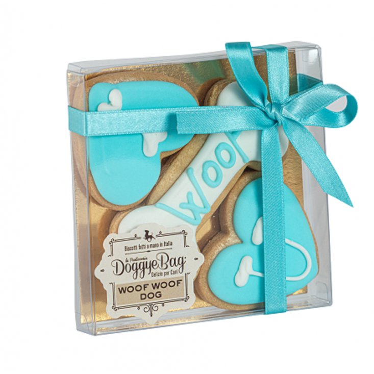 DoggyeBag Woof Woof Dog Biscotti con Glassa allo Yogurt 85 g - Azzurro DoggyeBag Woof Woof Dog Biscotti con Glassa allo Yogurt 85 g - Azzurro